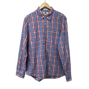 Club Room Shirt Mens XL Fitted Button Front Plaid Red White Blue